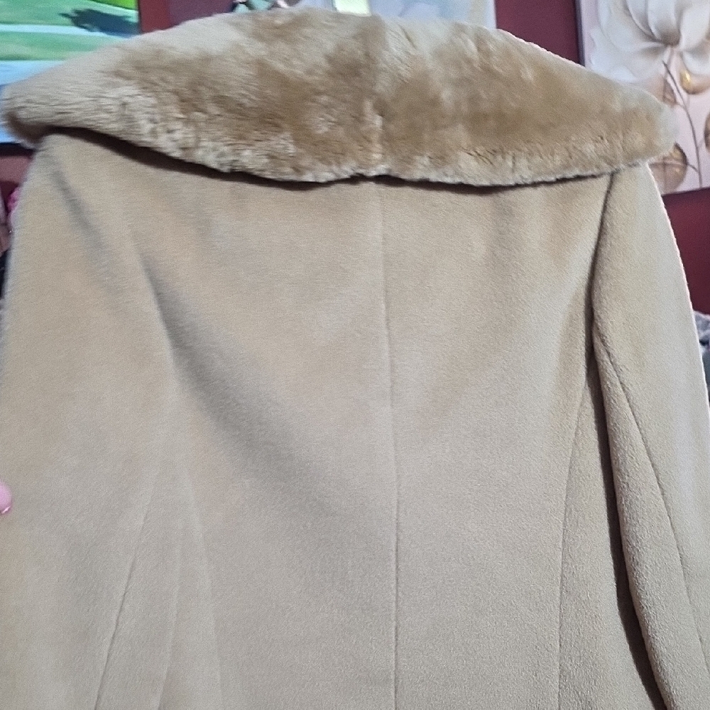 Vintage‎ 1960s Tan Wool Coat Faux Fur Collar Sz Small - Picture 7 of 7